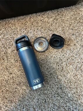YETI Blue Stainless Steel Bottle with Two Caps